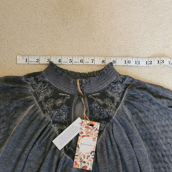 Gimmicks Women S High Neck Dusty Gray Long Dolman Sleeve Top Romantic Lace Bead - Picture 11 of 15